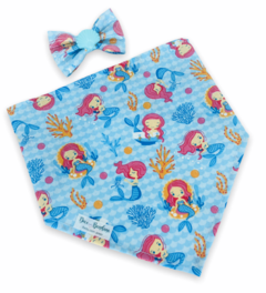 Conjunto bandana sereias acqua e laço