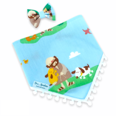 Conjunto bandana São Francisco cachorrinhos pompons branco e laço