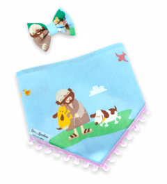 Conjunto bandana São Francisco cachorrinhos pompons rosa e laço