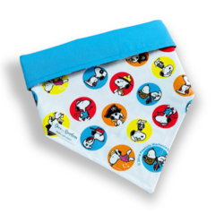 Bandana Snoopy círculos coloridos dupla face azul para pet