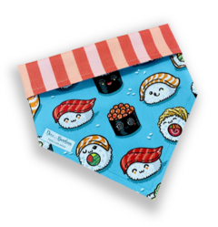 Bandana sushi fofinho dupla face listrada para pet