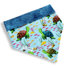 Bandana tartarugas dupla face azul para pet