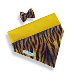 Bandana e laço tigrada dupla face amarelo para pet - comprar online