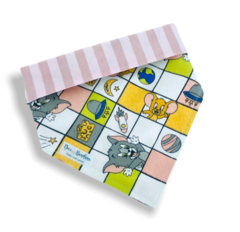 Bandana Tom & Jerry quadrados dupla face listrado rosa para pet