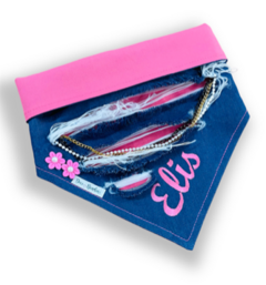 Bandana Trend jeans azul com rosa personalizada com nome do pet - comprar online