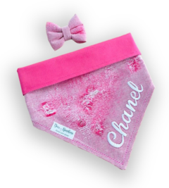 Bandana e laço Trend jeans rosa personalizada com nome do pet - comprar online