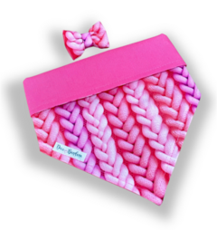 Bandana e laço tricot rosa dupla face rosa para pet