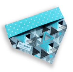 Bandana triângulos cinza tiffany dupla face bolinhas para pet
