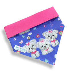 Bandana trio cachorrinhas dupla face rosa para pet
