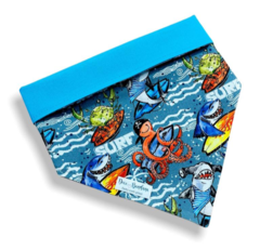 Bandana tubarão surfista dupla face azul para pet