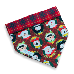 Bandana Turminha de Natal dupla face xadrez para pet
