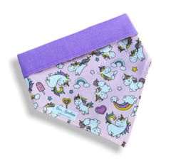 Bandana unicórnio fofura dupla face lilás para pet