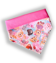 Bandana dupla face rosa com estampas de ursinhos fofos para pets