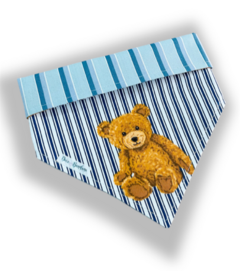 Bandana urso fofo azul dupla face listrada azul para pet