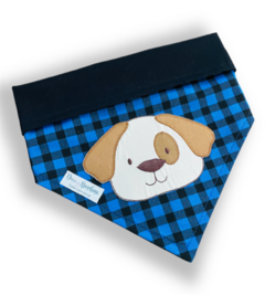 Bandana xadrez azul cachorrinho dupla face preta para pet