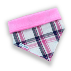 Bandana inverno xadrez linhas rosas dupla face pelúcia rosa para pet