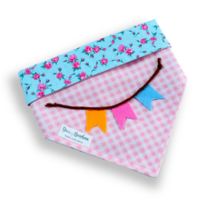 Bandana junina bandeirinhas dupla face floral para pet