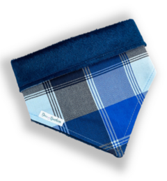 Bandana inverno xadrez tons azul dupla face pelúcia marinho para pet