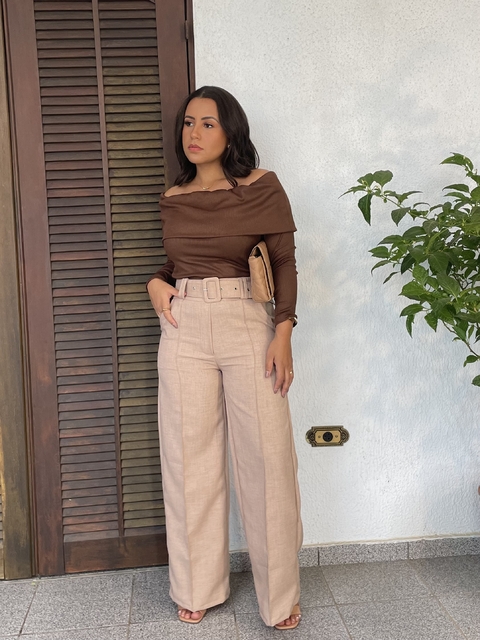 Calça Pantalona Maitê Areia | Linho - comprar online
