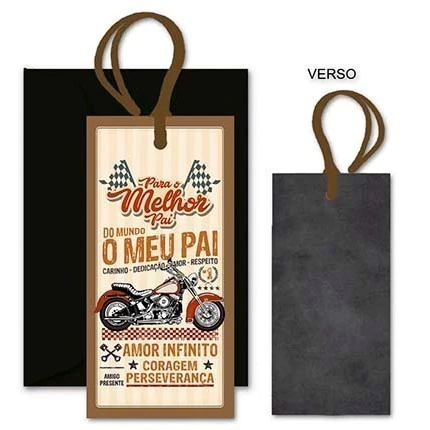Tag Em MDF Com Verso Em Lousa Envelope - Presente Pai Moto