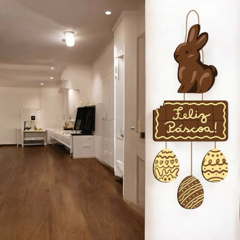 Placa Decorativa - Feliz Páscoa chocolate - 20x57,7cm