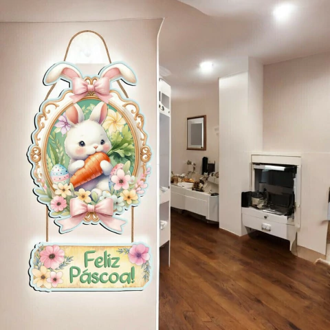 Placa Decorativa - Coelho com cenoura - 19,4x44cm