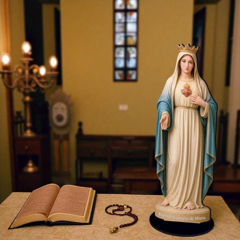 Enfeite de Mesa MDF - Sagrado Coração De Maria - 8X24,5X6cm