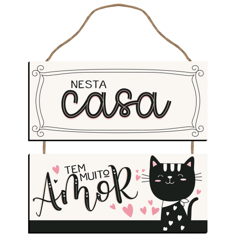 Placa Decorativa Em Mdf - Nesta Casa Gato - 21 X 29,5 Cm