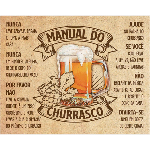 Placa Decorativa Em Mdf - Manual Do Churrasco - 19 X 24 Cm
