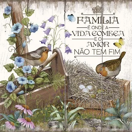 Placa Decorativa - Jardim Família Passarinhos - 15 x 15 Cm