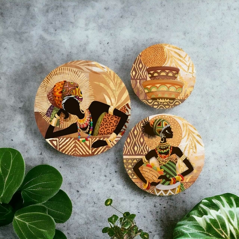 Kit 3 Placas Decorativas Em Mdf - Mulheres Africanas Negras