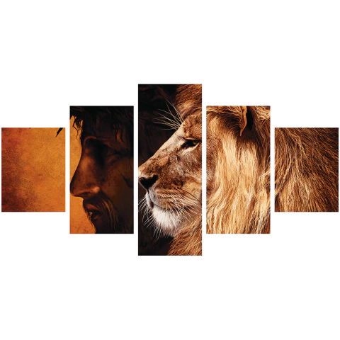 Quadro Decorativo Mosaico Leão De Judá - 118 X 59 Cm