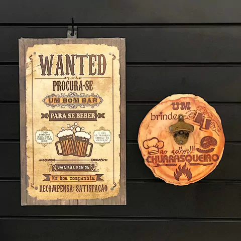 Kit Placa E Abridor - Wanted 28 x44 cm/22 x 23 cm