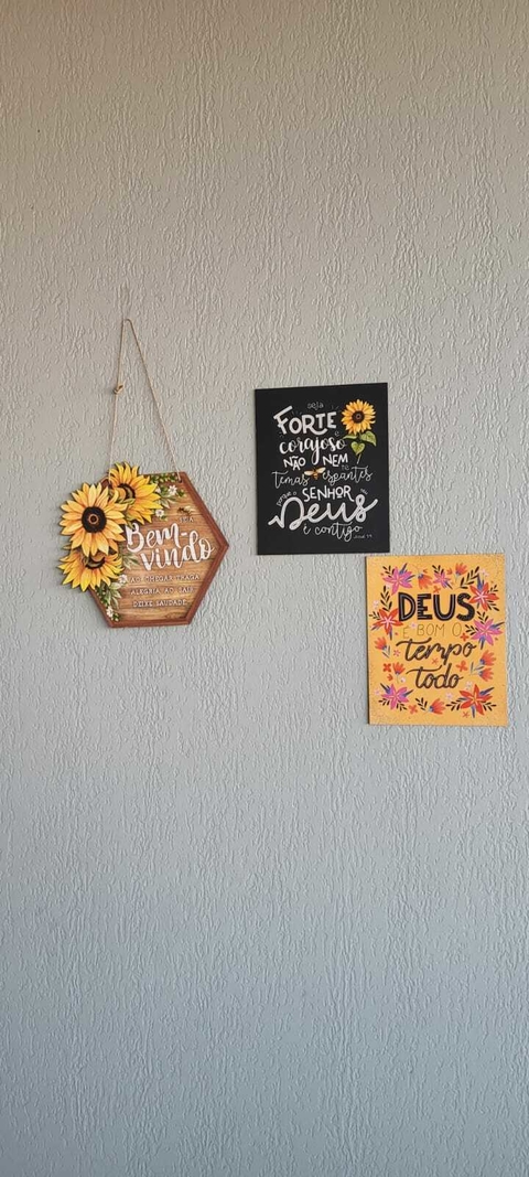 Kit Com 3 Placas Bem-Vindo Girassol 26,5 x 34,7cm/19 x 24cm