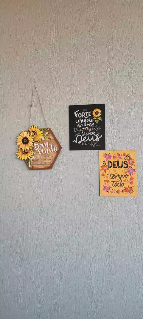 Kit Com 3 Placas Bem-Vindo Girassol 26,5 x 34,7cm/19 x 24cm