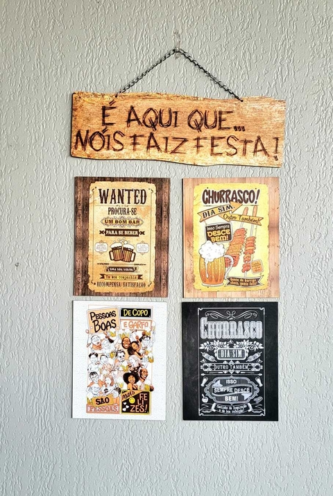Kit Com 5 Placas Nóis Faiz Festa! 42 x 14cm/19 x 24cm