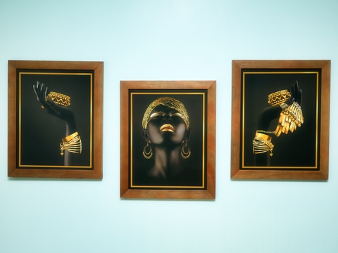 Kit Com 3 Placas - Africana Com Ouro