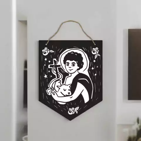 Placa Decorativa Flâmula - São João Batista - Xilogravura Nordestina - 18 x 30,5 Cm