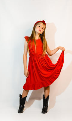 Vestido de lino con volado en pecho - Kids Store