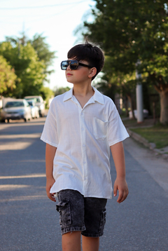Camisa de lino liso con lycra premium (cuello comun)