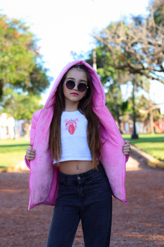Campera lisa con bolsillos plaque con piel por dentro de nena