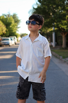 Camisa de lino liso con lycra premium (cuello comun) - Kids Store