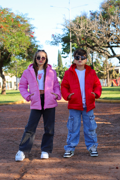 Campera lisa con bolsillos plaque con piel por dentro de nena - Kids Store