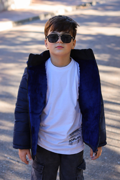 Campera de abrigo combinada osito bordado con piel por dentro unisex