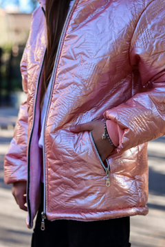 (OFERTA) Campera Gofrada de nena metalizada con piel - Kids Store