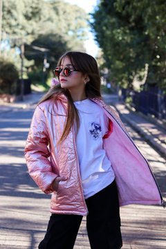 (OFERTA) Campera Gofrada de nena metalizada con piel - tienda online