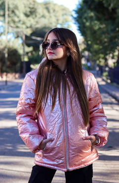 (OFERTA) Campera Gofrada de nena metalizada con piel