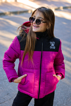 Campera de abrigo combinada osito bordado con piel por dentro unisex