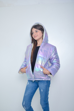 Campera de abrigo tornasolada de nena con piel por dentro (art.613)