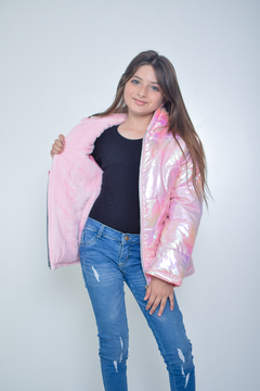 Campera de abrigo tornasolada de nena con piel por dentro (art.613) en internet